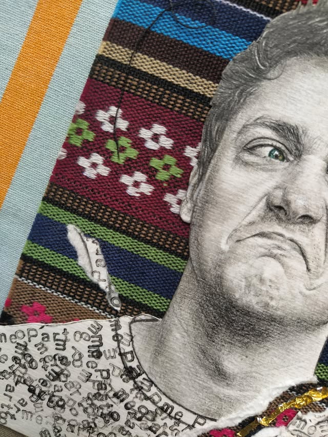Me Parto (de risa) — Detalle del retrato y los materiales